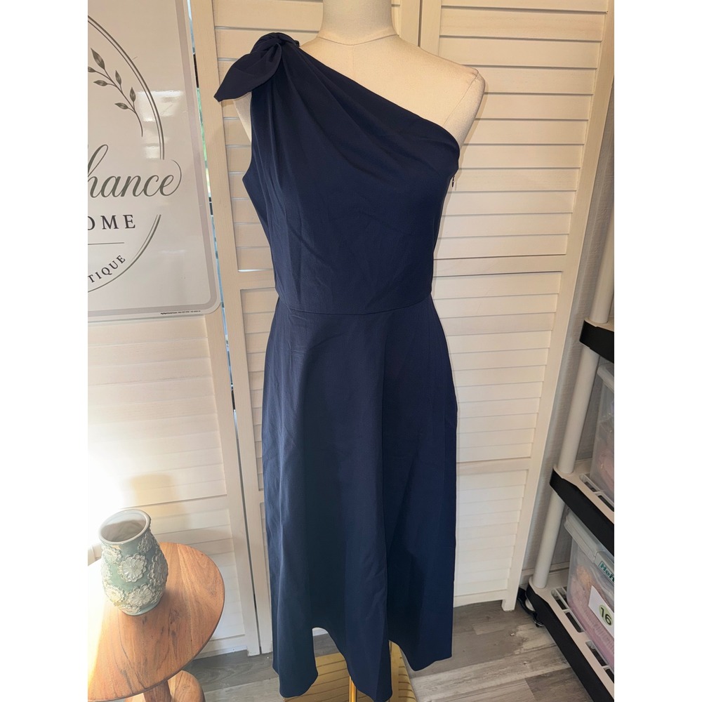 Kate Spade Midi Dress Women Navy Blue One Shoulder Bow Detail Size 8 - Picture 2 of 9
